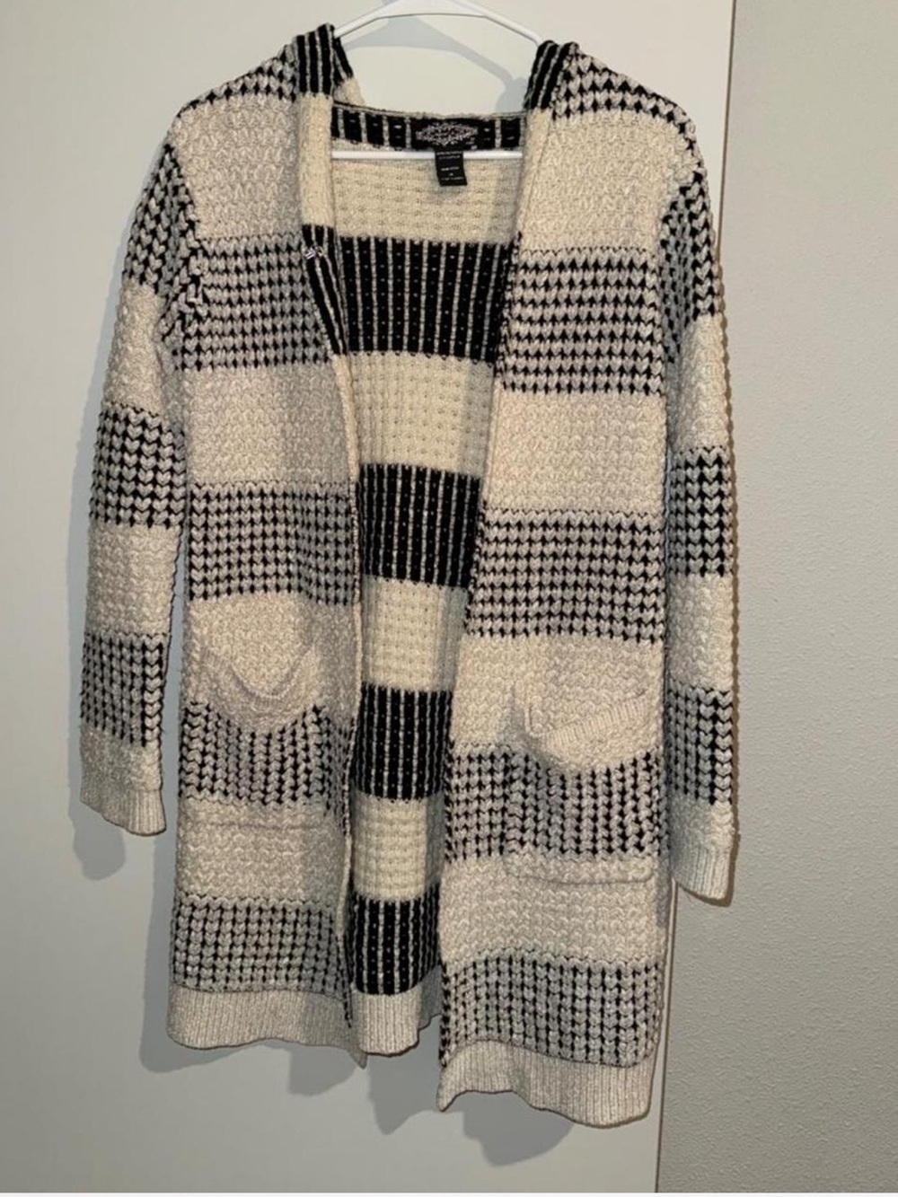 Oliver O Black & Cream Striped Hooded Cardigan